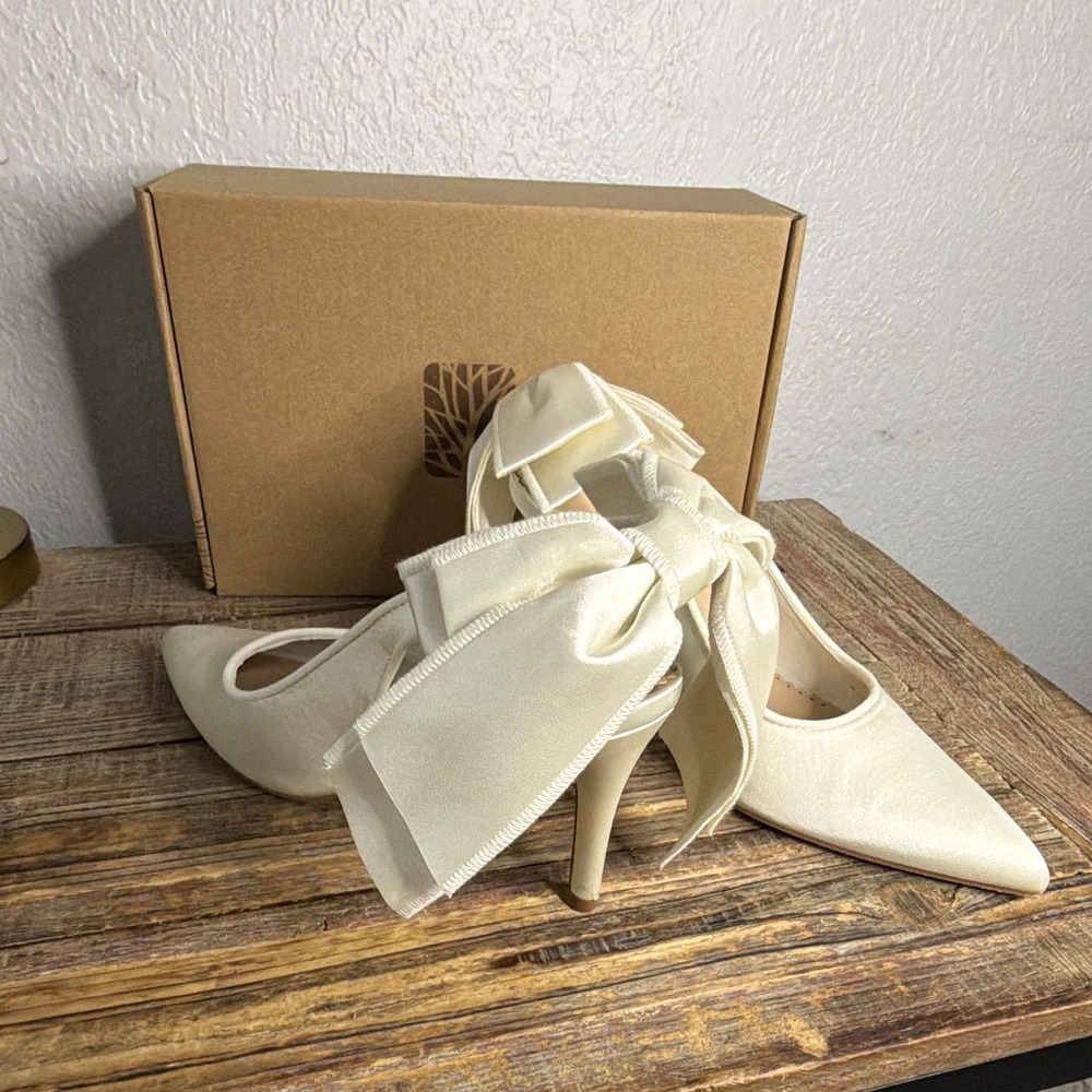 Heels with Bow Tie Wedding Shoes for Bride Satin Prom Party Dress Pumps